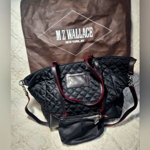 MZ WALLACE NYLON QUILTED LEATHER TRIM BLACK LARGE TOTE